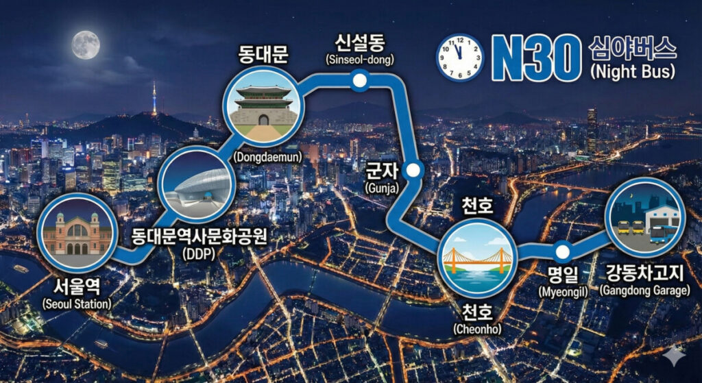 Seoul Night Bus N30 Route Map