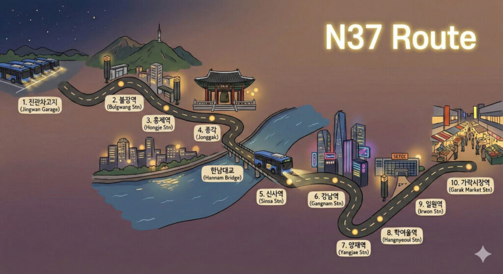 Seoul Night Bus N37 Route Map