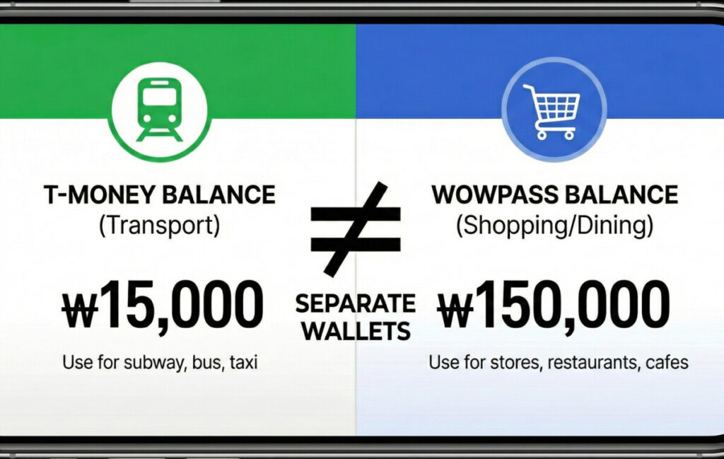 picture telling t-money and wowpass balance are separate